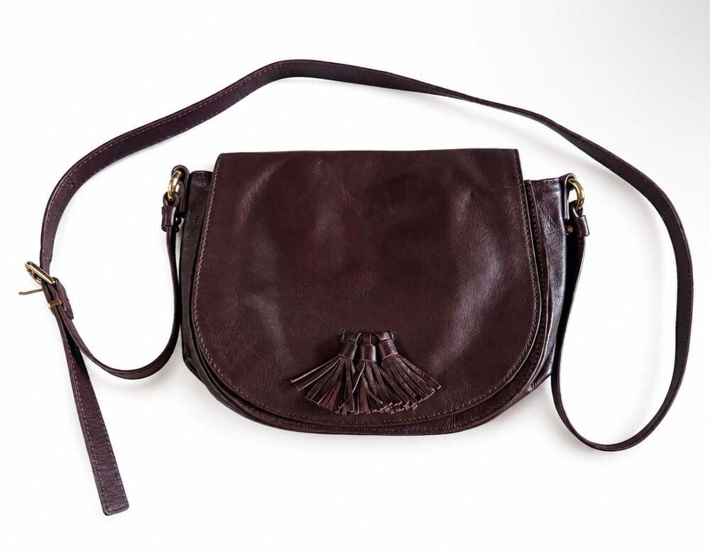 Via Spiga Burgundy Leather Tassel Crossbody Bag